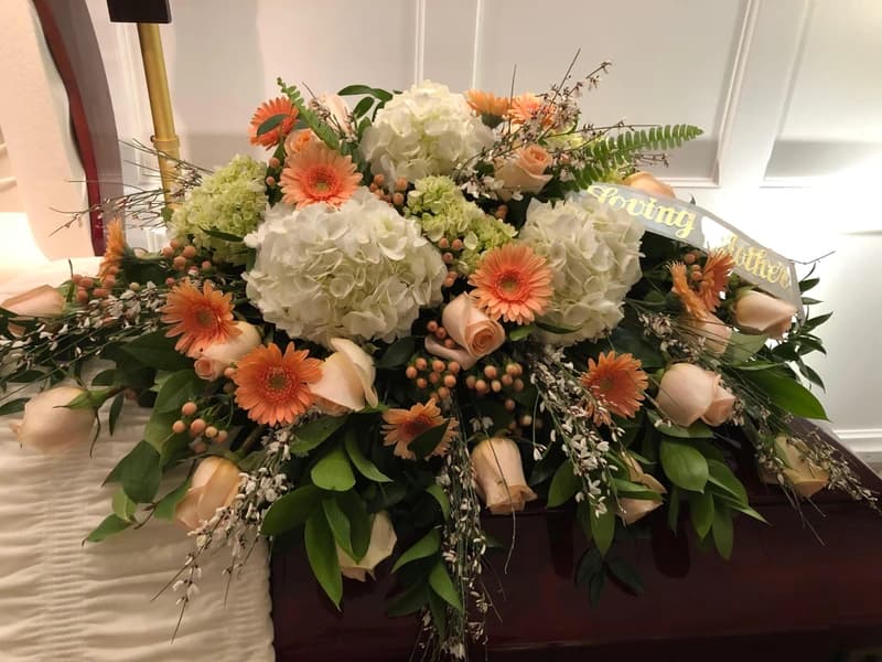 Peach and Cream Casket Spray