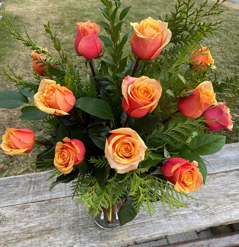 One Dozen Peach Roses Arranged